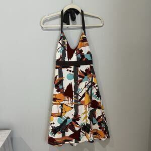 Patagonia S Iliana Halter Dress Built In Bra Organic Cotton Artsy Abstract‎ New